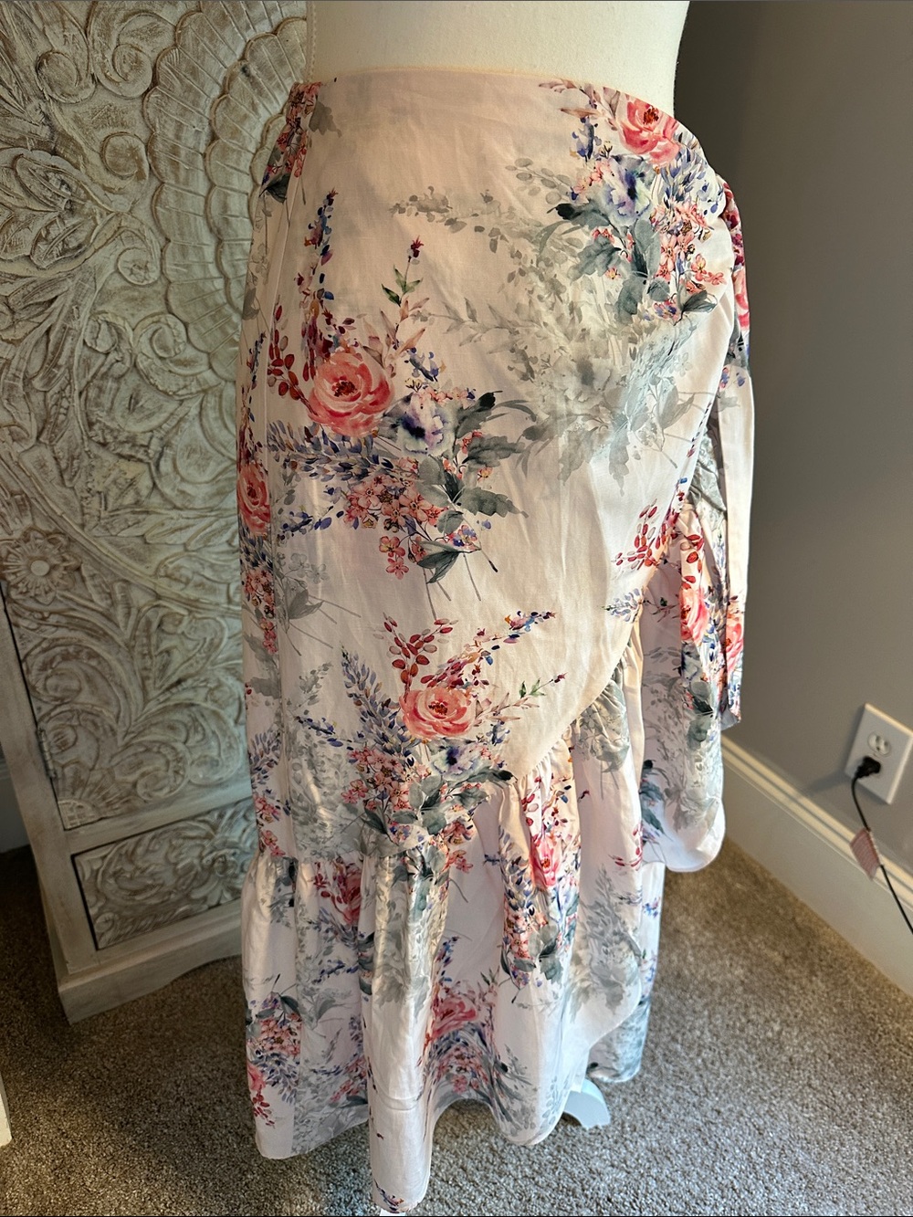 Kobi Halperin Blush Pink Floral Wrap Maxi Dress